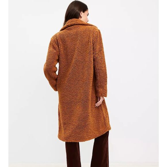 LOFT Faux Sherpa Teddy Camel Long Coat Size Medium - Picture 8 of 10